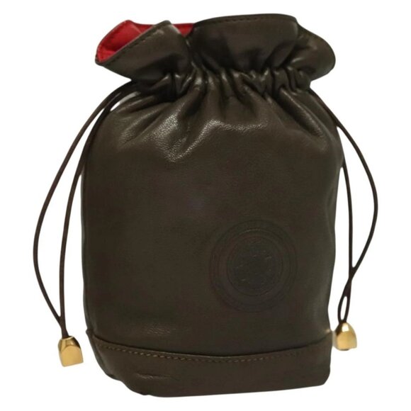 GUCCI Pouch Leather Khaki Gold Auth - Picture 1 of 15